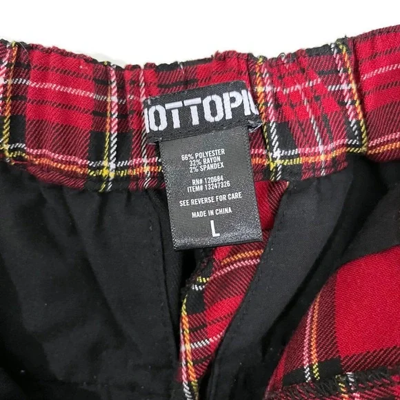 Hot Topic Pants Juniors Large Red Tartan Plaid Black Split Leg Stretch Waist - Picture 4 of 4